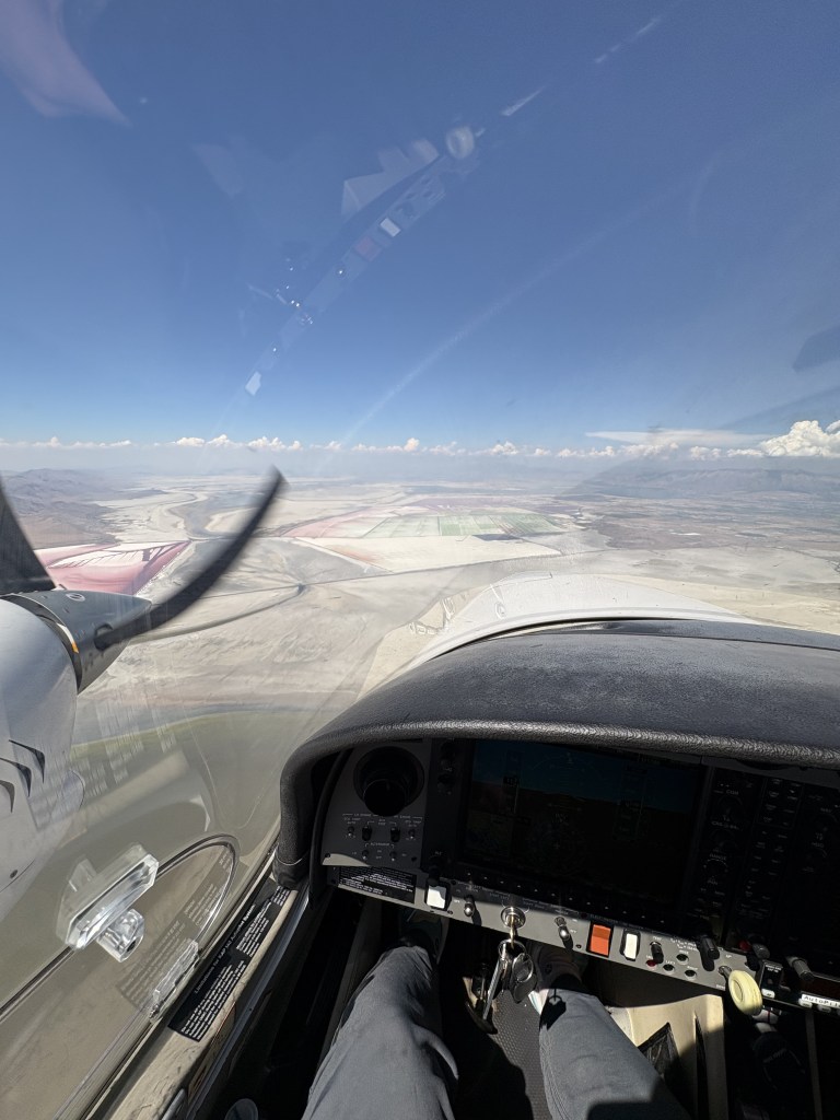 Multi-engine flying over the evaporation ponds on the Great Salt Lake